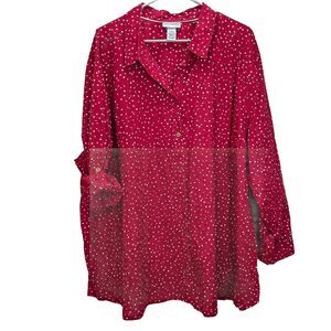 Catherines Red White Dots Long Sleeve Button Front Cotton Shirt‎ 4X